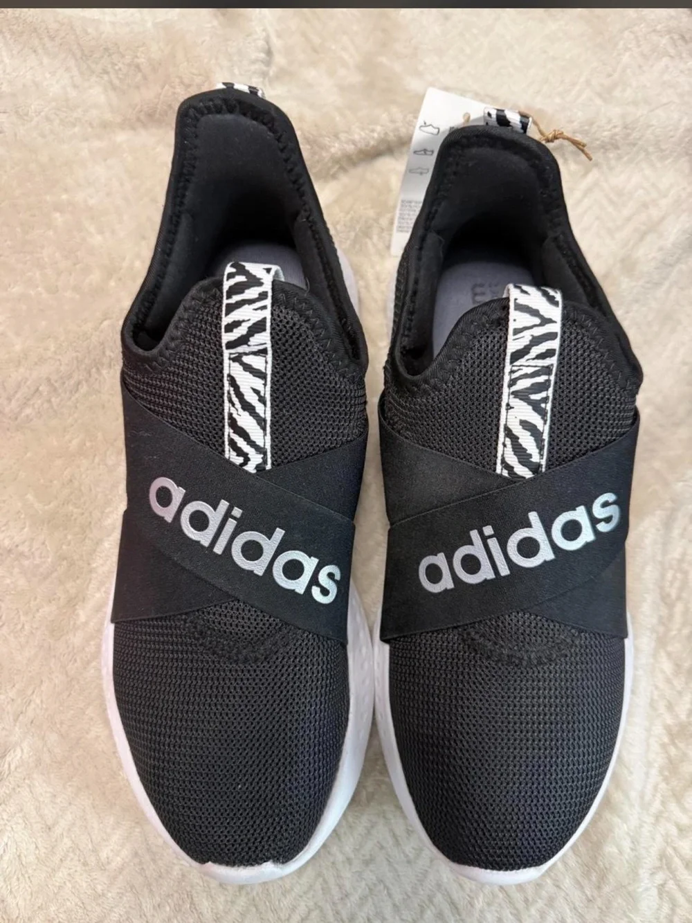 adidas womens Black Slip-On Athletic Shoes with Zebra Tab NWT never worn